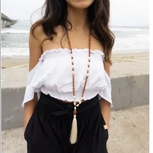 Pearl and andrudraksha bead mala necklace